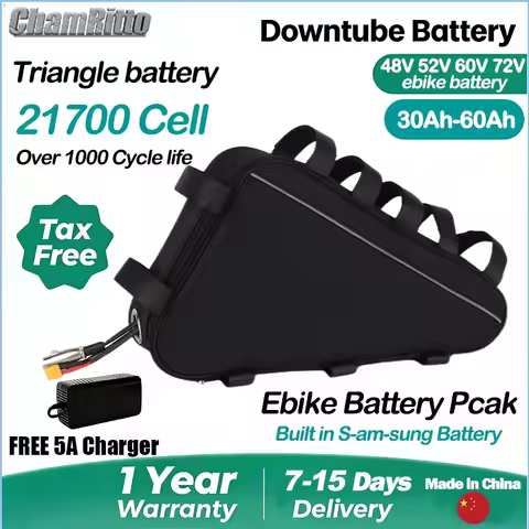 60v72v 3000w Triangle Electric Bicycle battery 36v 48v 52v ebike 30ah 40ah 50ah 60ah chamrider 1000w