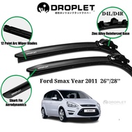 Ford Smax Silicone Car Wiper Blades Year2011D4(26'’L)/D4(28'’R )Front Set Droplet@BilahPengelapSilik