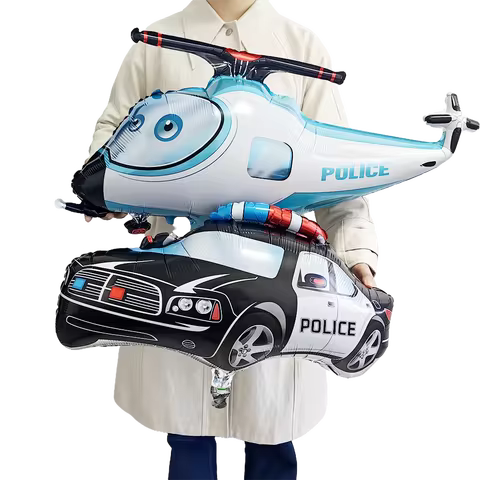 4D Police Black Car Foil Balloon Boy Birthday Balloon Airplane Foil Balloon Police Balloon Police Th