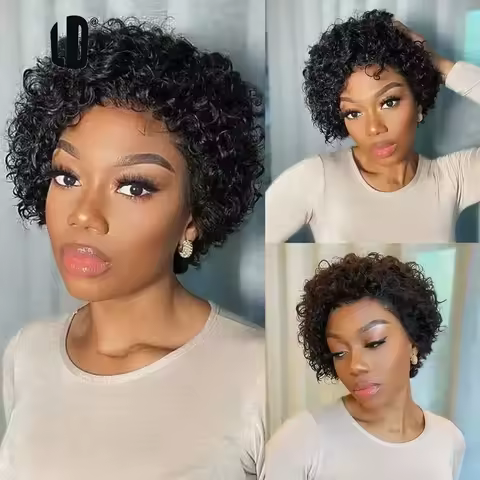 Pixie Cut Wig 99J Color Lace Wig Spring curl Short Bob Human Hair Wig For Women Natural Black Color 