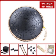 ♣ 14 Inch 15 Tone Steel Tongue Drum C/ D Tune Percussion Hand Pan Drum With Padded Drum Bag amp; 1 Pair Of Mallets Musical Instrument