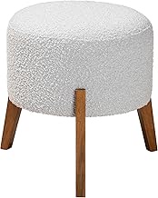 Baxton Studio Elkie Footstool, One Size, Light Grey/Walnut Brown