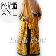 Gamis batik sogan jumbo XXL LD 120 cm kombinasi polos cantik elegan
