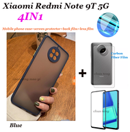 [4 in 1] Suitable for Xiaomi Redmi Note 9T 5G frosted anti-drop phone case + tempered glass + camera lens protection mat frosted PC cover + carbon brazing base film