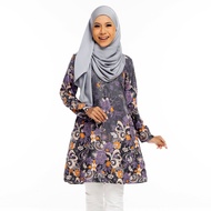 AQEELA Batik Muslimah Blouse - Grey (qb141f)