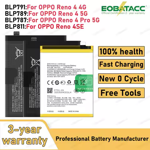 2025 Years BLP787 BLP789 BLP791 BLP811 Battery For OPPO Reno 4 5G /4 Pro 5G/Reno 4 4G /Reno 4SE Capa