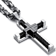 Frodeco Stainless Steel Large Cross Chain Byzantine Necklace Men 24 Inch Adjustable Length Daily Jew