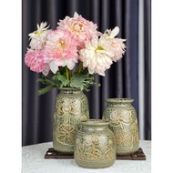 Bộ 3 bình gốm Bát Tràng khắc sen men nam chảy lọ hoa decor trang trí nhà cửa Yumi Shop YM 202