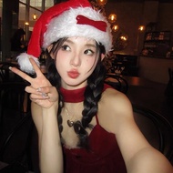 Christmas Hat Red Plush Bow Christmas Hat cos Clothing Women Dress Up Accessories Headdress Hair Acc