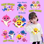 Baby Shark Ironing Patches Kids Clothes DIY Decoration Applique T-shirt Cartoon Heat Transfer Stickers Christmas Gifts