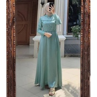 Thalita Dress Gamis Brokat Tile Kombinasi Satin Terbaru Modern Baju Kondangan Engagement Wisuda Simp