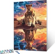 Paint by Numbers Kits for Adult DIY Reflection of Animals in Water Acrylic Pigment King of The Prair