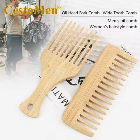 New【1Pcs Natural Bamboo Wooden Comb Anti-Static Afro Fork Combs Beard Comb Anti-static Hair Wooden C