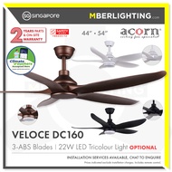 ACORN DC160-Veloce 44/54inch 5-ABS-Blades DC Ceiling Fan With Optional 22W Tricolour LED Light & Rem