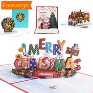 【Forever】 Christmas Tree 3D Pop-Up Card Christmas Blessing Card Santa Elk Christmas New Year Greeting Cards Gift Message Card B5Y6