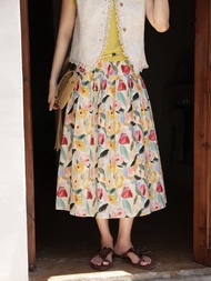 油畫未乾 法式油畫花卉碎花A字半身裙 優雅傘裙印花裙