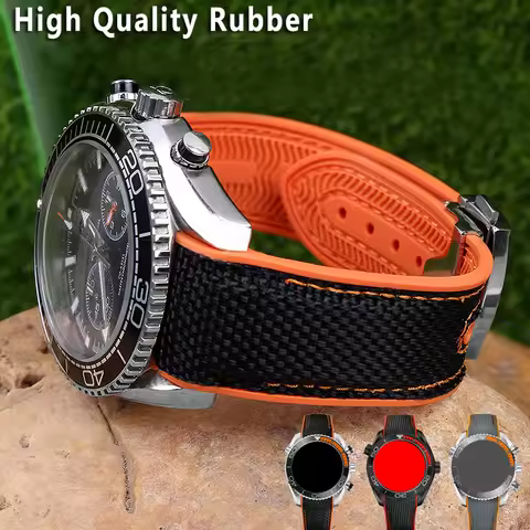 Nylon Rubber Watch Band Fit For Omega Seamaster 300 Planet Ocean 600 Black Canvas Orange Silicone St