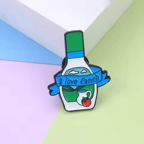 Ranch Dressing Bottle Enamel Lapel Pin Funny Foodie Slogan Metal Badge Backpack Clothes Decor Brooch