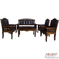 Abubot Sala Set Carmeling with Carvings Mahogany Set of 4