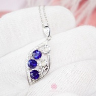 Rosenmarry/ สร้อยคอพร้อมจี้พลอยไพลินแท้ ตัวเรือนเงินแท้ พร้อมกล่อง RN044 พลอยแท้เสริมดวง ของขวัญ