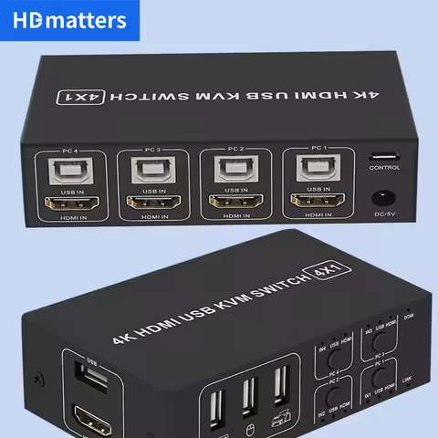 HDMI KVM Switch 4K 60Hz 4-port USB KVM HDMI Switch selector Box USB 2.0 and HDMI 2.0 Switch KVM HDR 