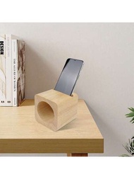 1入實木正方形桌面裝飾品，具有音響放大器設計，可物理放大聲音，並可用作手機支架