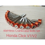 yaka mc parts stainless Crankcase bolts set for honda click v1/v2 honda click v1/v2 orange washer..