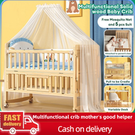 crib for baby Solid Wood Crib Multifunction Cradle Bed Wood Crib For Baby With Mosquito Mattress