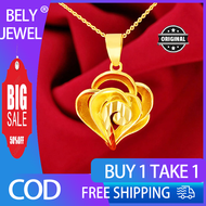 Bely Jewel Pure Gold 18k Pawnable Saudi Legit Original Not Fading Necklace for Women Peach Heart Heart-shaped Pendant Birthday Present Water Ripple Chain Good Luck Couple Necklace Girlfriend Gift Fasion Jewellery Necklace