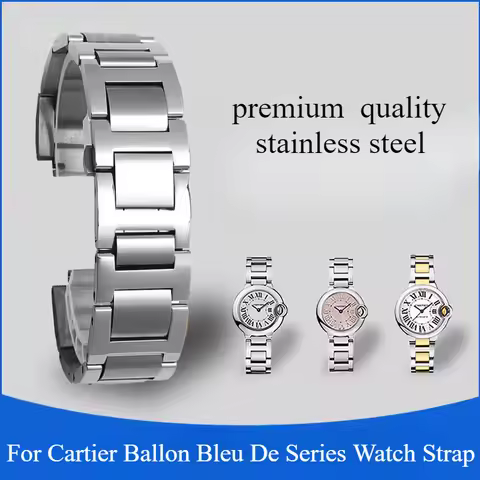 Watchband for Cartier Ballon Bleu De Series Solid Stainless Steel Strap with Convex Interface Bracel