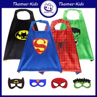 [THOMAS KIDS]2-8Y Kids Mask+Cape Set Spiderman Superman Batman Hulk Pattern Birthday Halloween Cosplay For Boy and Girl