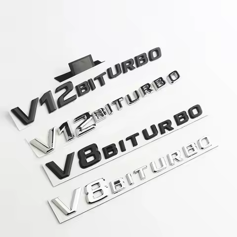 3D Chrome Black V8 V12 BITURBO Lettering Fender Emblem Badge Sticker for Mercedes Benz AMG logo E63 