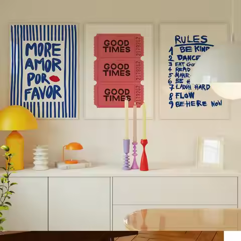 Maximalist Sunshine More Amor Por Favor Eclectic Yellow Love Quote Wall Art Canvas Painting Poster F