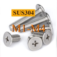 304 stainless steel cross flat head screw thin head large flat head screw CM computer screw M1-M4 【C