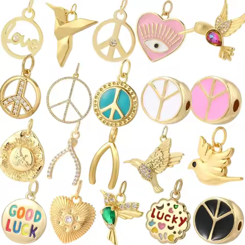 Y2K Sign of Peace and Love Necklace for Women Gold Color Wish Bone Diy Pendant Stainless Steel Long