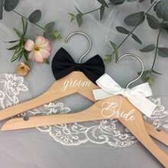 2 Packs Bride And Groom Wedding Wooden Hanger Set, With Ribbon Decoration, For Wedding Dresses, Suit