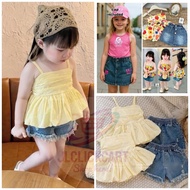 12mos-10Y Strap-sleeveles Blouse with denim skirt / short JLCLICKCART