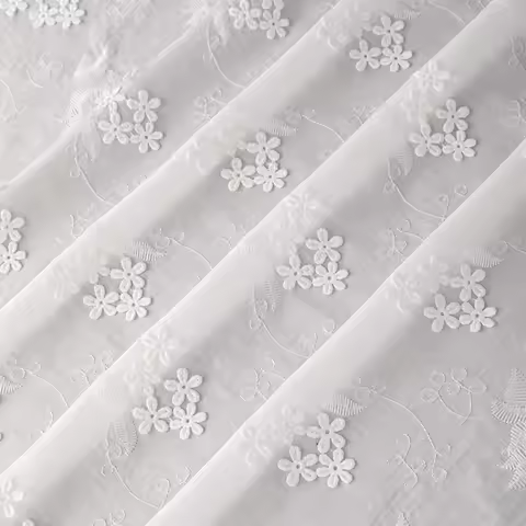 White Floral Embroidery Fabric Soft Pastoral Design DIY Home Shirt Dress Qipao Children Clothing Fas