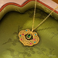 Gold Shop Hollow Bag Style Padlock Lock Ancient Method Safe Flower Silk 925 Pendant Colorful Gold Lo