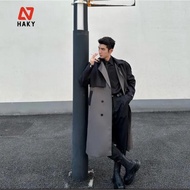 HK6 - Áo khoác măng tô kaki nam dáng dài HAKY phối màu phong cách Hàn Quốc Áo mangto vải kaki cao cấ
