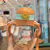 OKDEALS01 PC Children Water Bottle with Shoulder Strap Kettle Milk Tea Cup Cartoon Straw Bottle Cute Drinking Water Bottle Training Cup Children