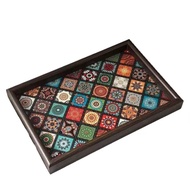 Durable Bohemian Style Wooden Tray Handmade Square Snack Tray 30x20cm Key Storage Box for Desktop Fo