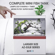 Aquarium Mini Lengkap Dengan Filter + Lampu Led / Aquarium Fullset