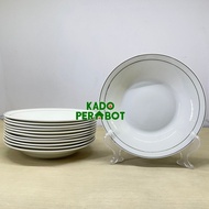 Piring Makan Restoran 12Pcs Keramik Putih - Piring Keramik Putih Lis - Piring 12Pcs - Piring Makan M