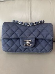 Chanel Classic Mini Flap Bag Navy Fabric 17cm