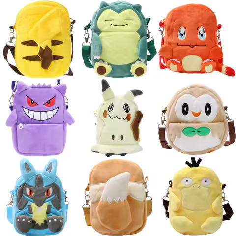 New Pokemon Gengar Lucario Mimikyu Snorlax Plush Shoulder Bags Toys Kawaii Anime Psyduck Rowlet Pika