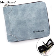MenBense 2022 New's Zipper Wallet for Men Money Bag 3 fold Solid Color Leather Business Short Wallet Famous Vintage Plush Wallet Men's Walltes Pocket Purse