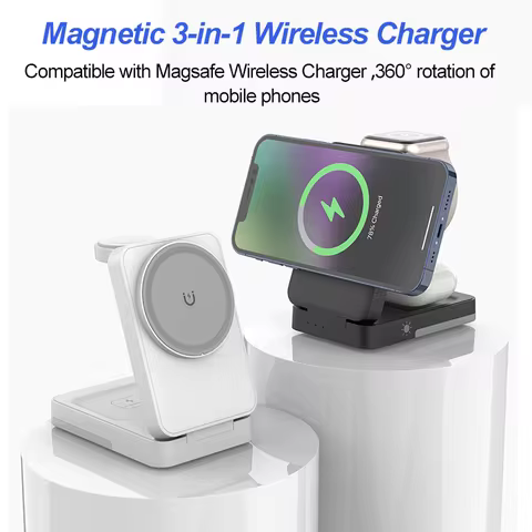 3 in 1 Charging Station - Foldable Wireless Charger Stand for Mag-Safe Portable, Travel Wireless Cha