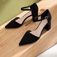 [Hoàn tiền 15%]Giày cao gót nữ da mềm đế vuông 5p vạt chéo siêu xinh-GC51