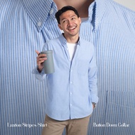 Kemeja Garis Pria WOODCUTTER Basic Luxton Stripes - Light Blue Biru Muda Lengan Panjang